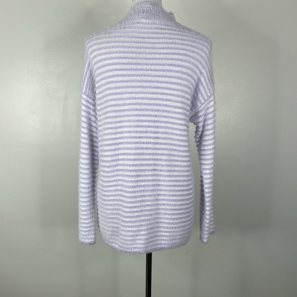 Chico's Zenergy Striped Fuzzy Mock Neck Sweater Sz. 1 (M) Purple - Picture 2 of 12